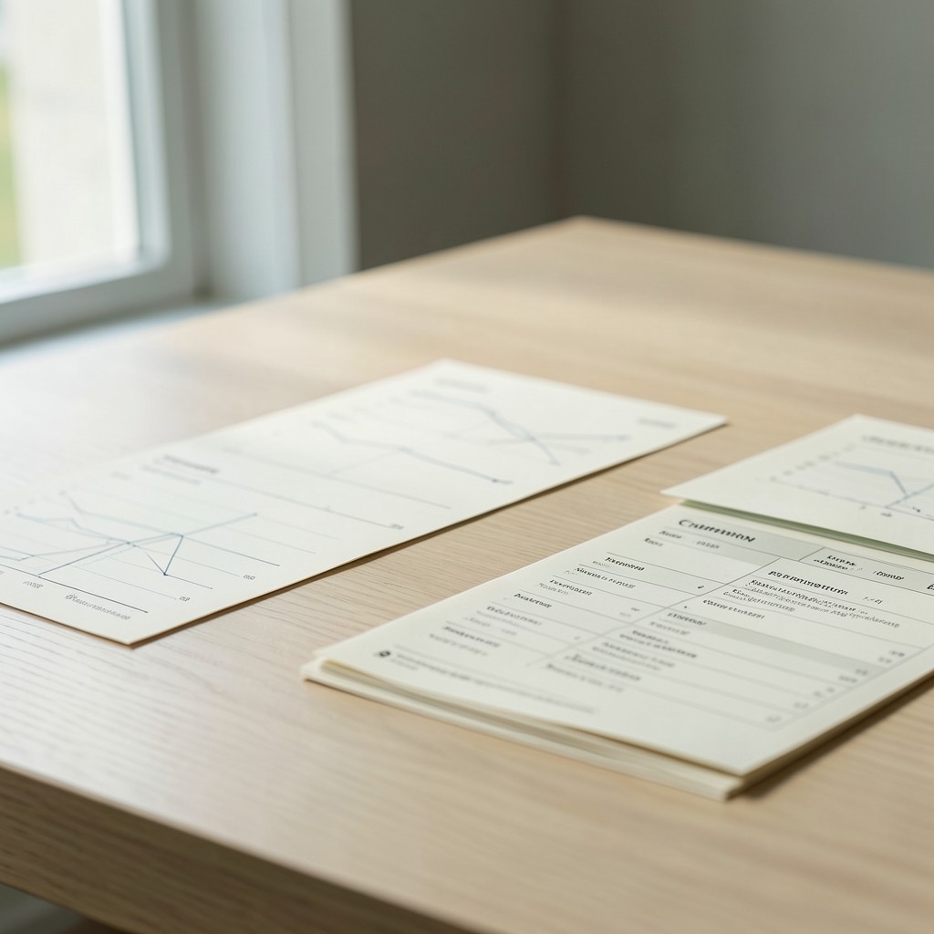 Quiet analytics workspace with printed retention charts and soft daylight
