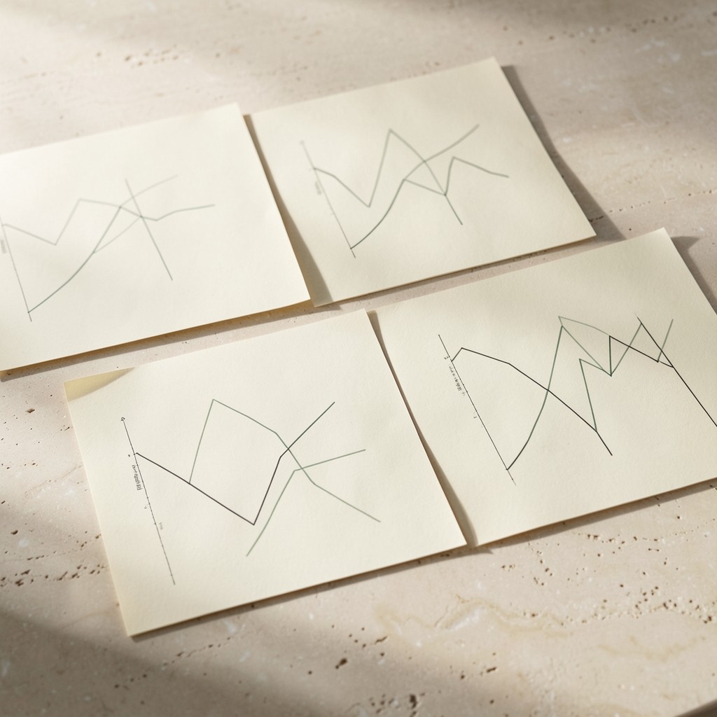 Printed line charts comparing subscription cohorts on a pale desk surface